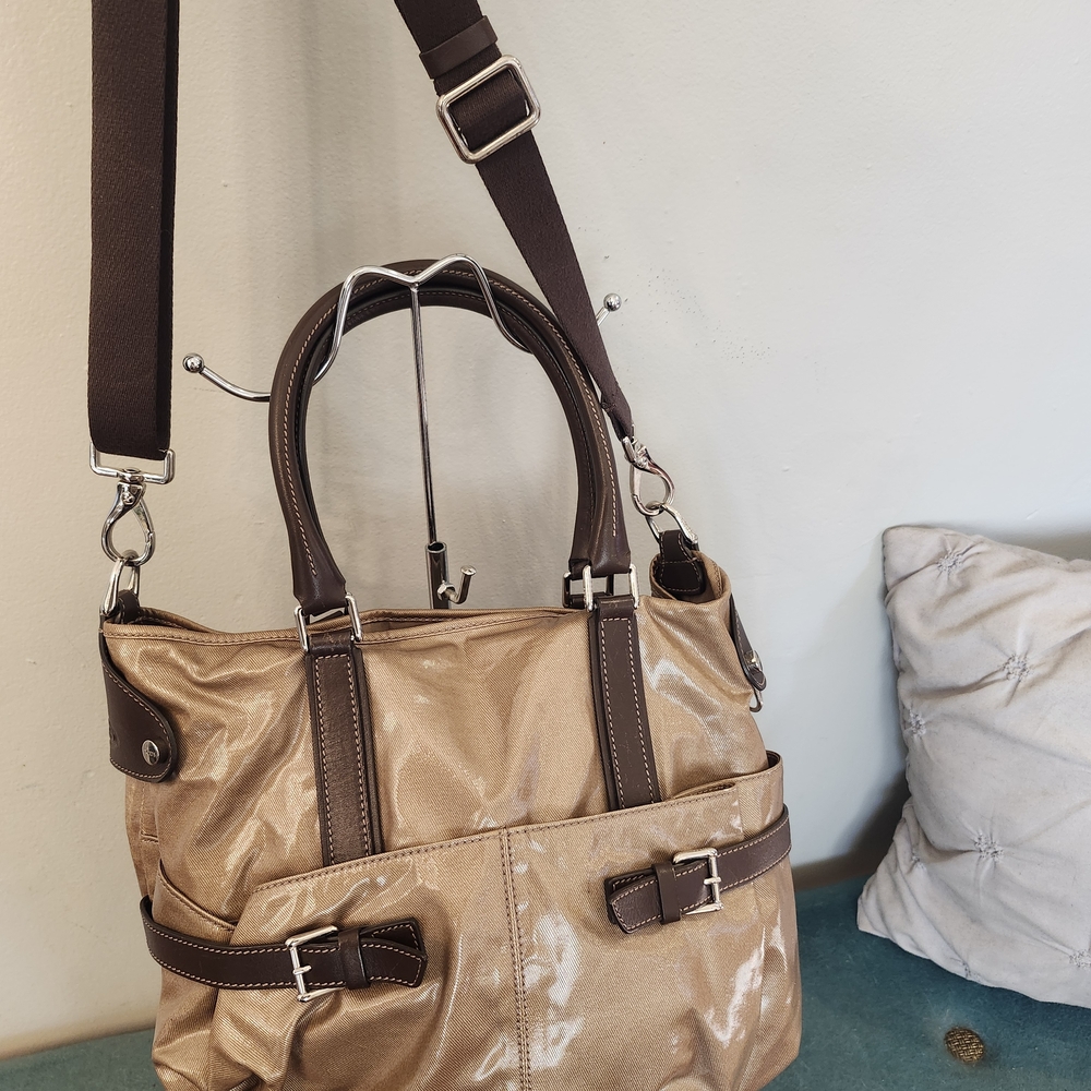 Tod's Tote/Crossbody, Tan/Brown Coated Canvas/Leather, Shoulder Bag - Picture 7 of 16